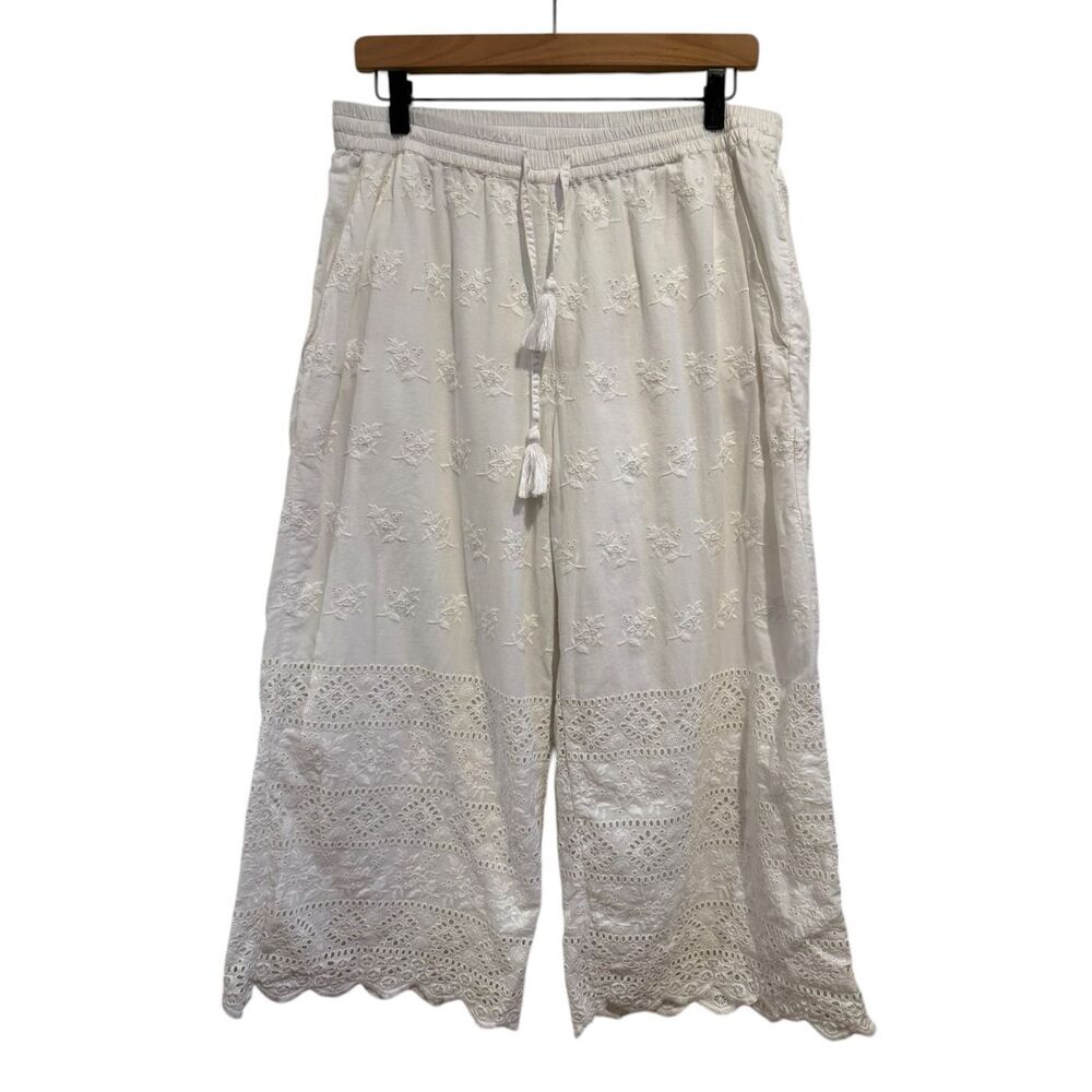 Roller Rabbit Eyelet Embroidered Scallop Hem Lined Crop Pants Size L